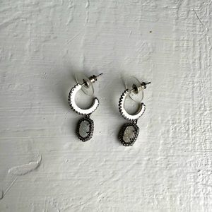 Kendra Scott antiqued silver earrings with light gray opalescent stones